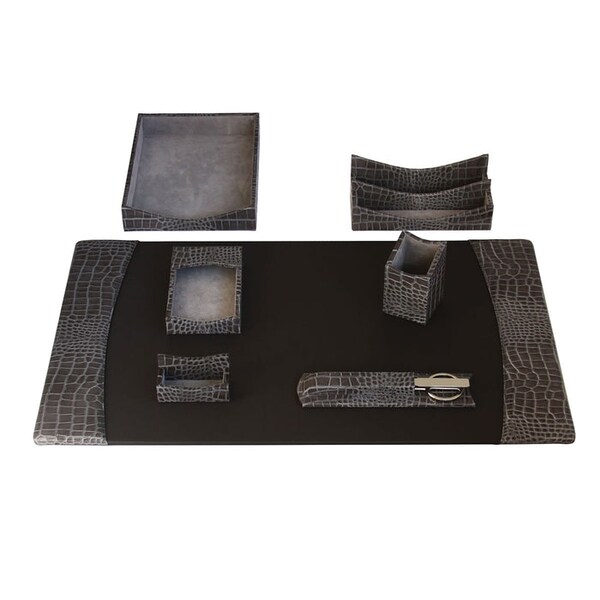 Dacasso Protacini Castlerock GrayItalian Patent Leather 7-Piece Desk Set DF-6204 - main